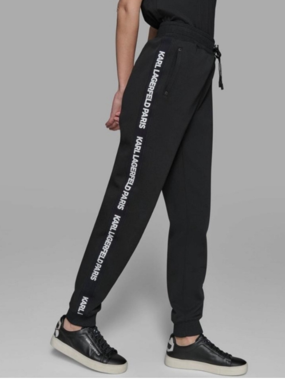 🆕 Karl Lagerfeld Black Jogger Pants with White Side Logo - L